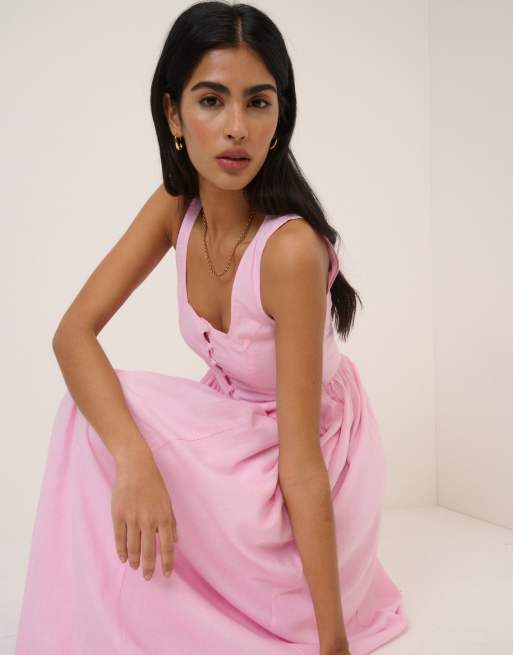 Nobody's Child Drop waist cora midi dress in pink, 2 of 4