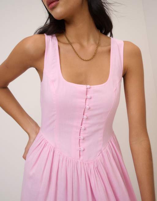 Nobody's Child Drop waist cora midi dress in pink, 4 of 4