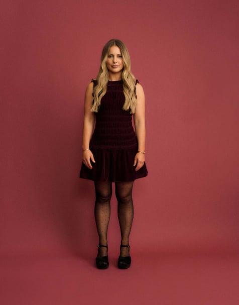 Nobody's Child Drop waist velvet rana mini dress in burgundy - view 1