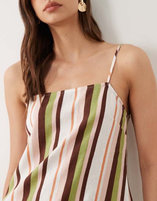 Nobody's Child - Dua - Caraco long d'ensemble en lin mélangé à rayures avec encolure carrée - Multicolore , 3 de 4