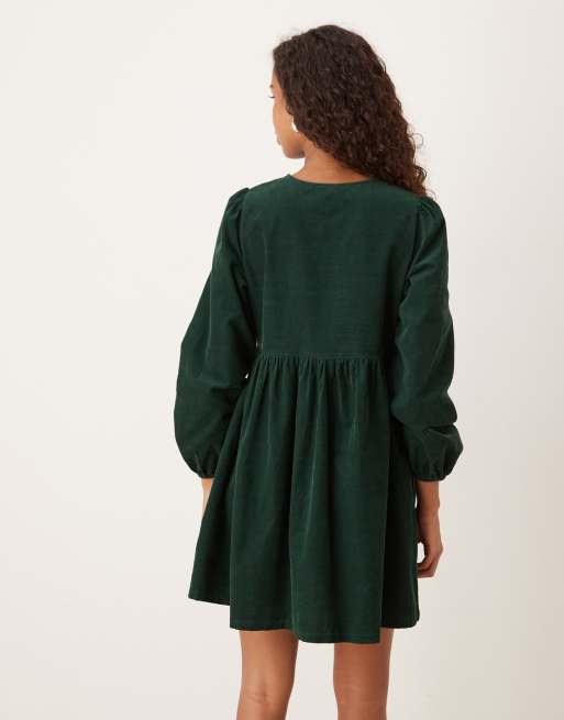 Nobody's Child Eden tie-detail mini smock dress in dark green