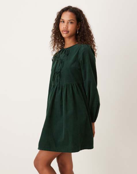 Nobody's Child Eden tie detail mini smock dress in dark green - view 1