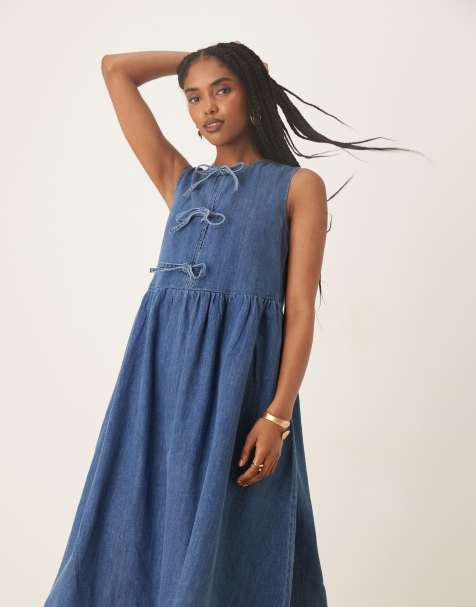 Nobody's Child - Eden - Vestito midi in denim blu medio senza maniche - view 1