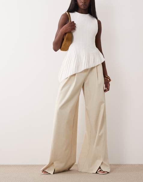 Nobody's Child - Elegante broek met geplooide voorkant in crème, deel van co-ord set - view 1