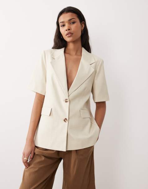 Nobody's Child – Eleganter Boyfriend-Blazer in Creme mit tiefem V-Ausschnitt, Kombiteil - view 1