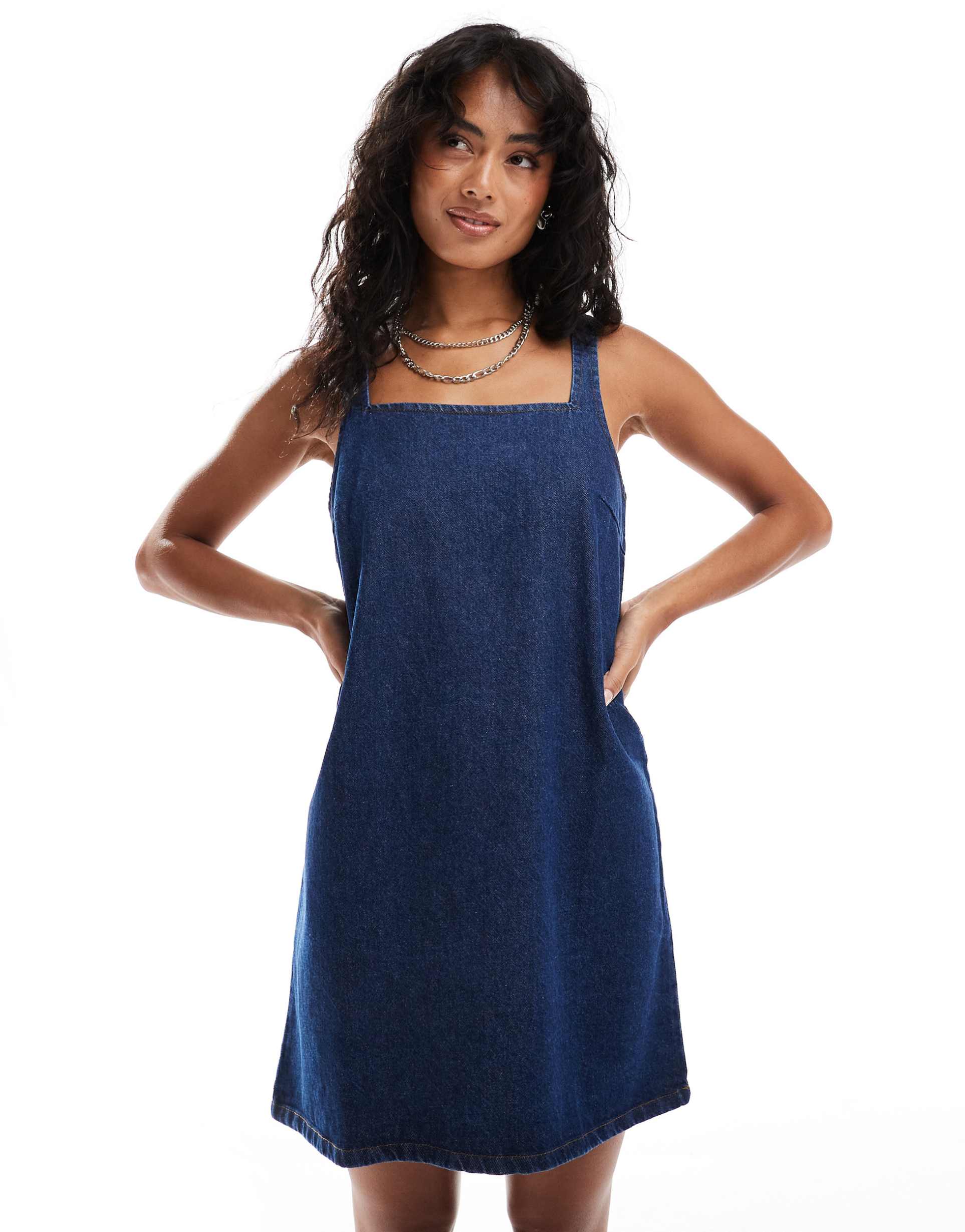 nobody's child elger denim pinafore dress in blue