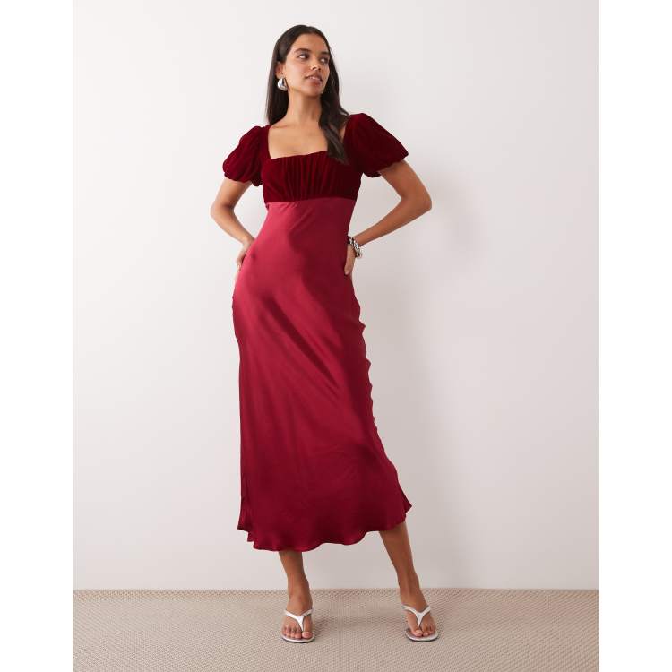 Nobody's Child Elizabeth velvet square neck puff sleeve satin midi