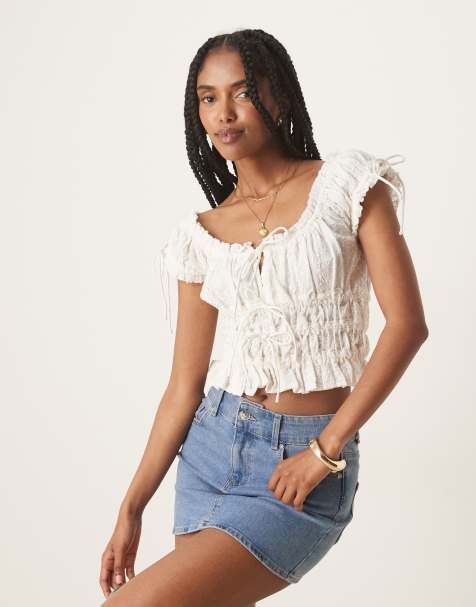 Nobody's Child - Ella - Aangerimpelde cropped top in wit - view 1