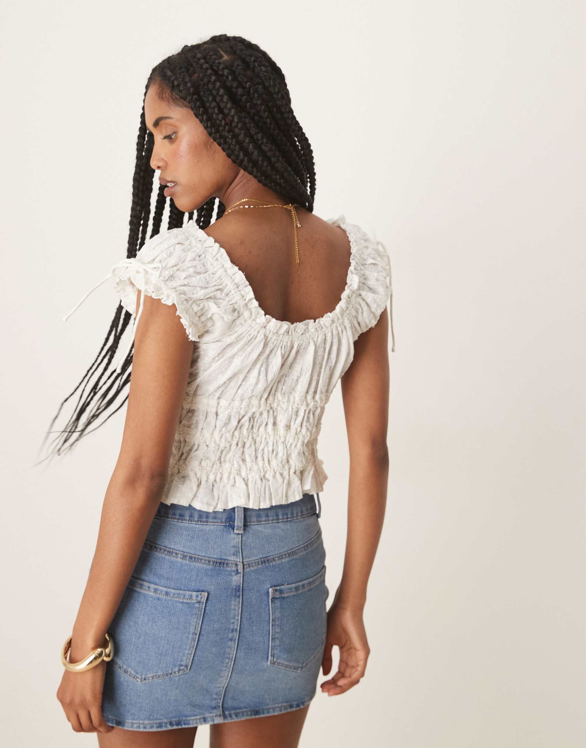 nobody's child ella shirred crop top in white