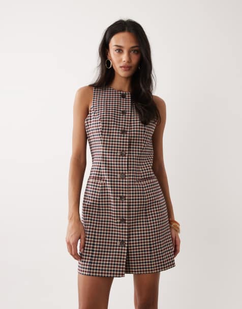 Nobody's Child Ellie button down tailored mini dress in red & navy check  - view 1