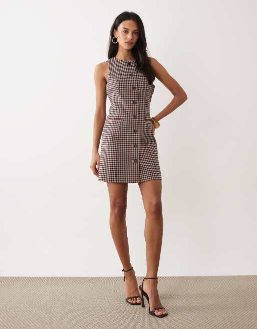 Nobody's Child Ellie button down tailored mini dress in red & navy check , 2 of 4