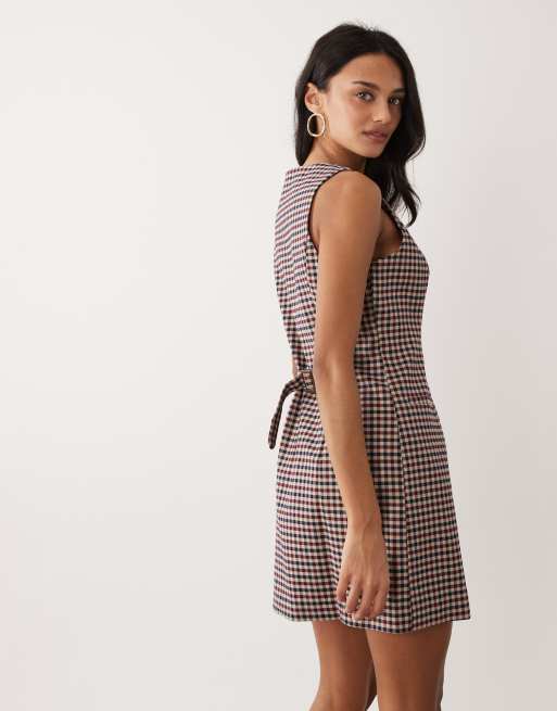 Nobody's Child Ellie button down tailored mini dress in red & navy check , 3 of 4