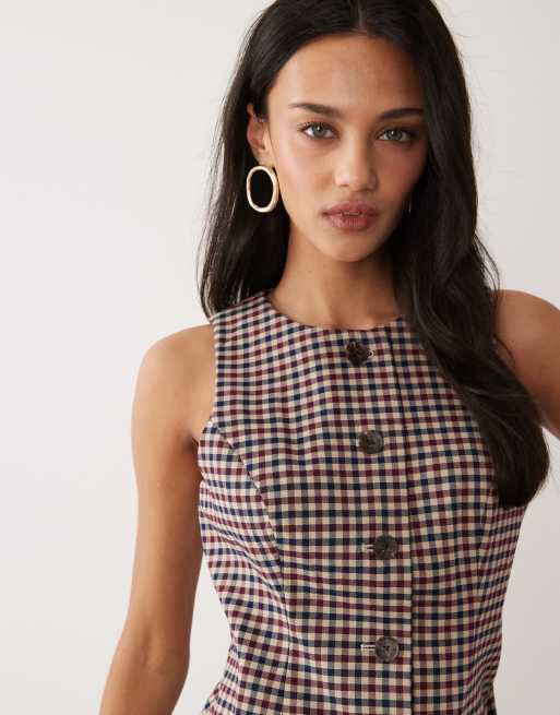 Nobody's Child Ellie button down tailored mini dress in red & navy check , 4 of 4