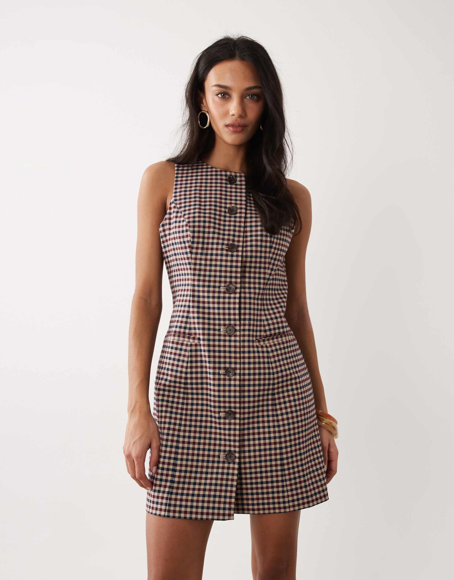 nobody's child ellie button down tailored mini dress in red & navy gingham