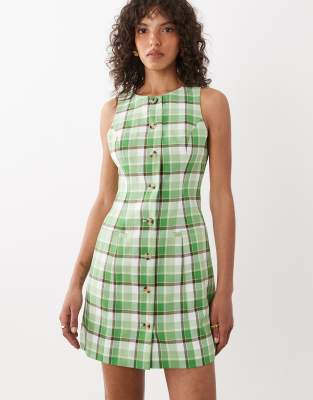Nobody's Child Ellie Linen Look Button Down Sleeveless Vest Mini Dress In Green