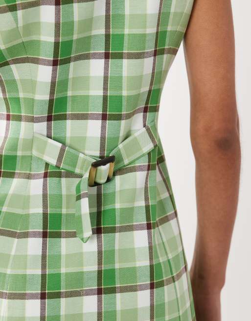 Nobody's Child Ellie linen look button down sleeveless vest mini dress in green  plaid | ASOS