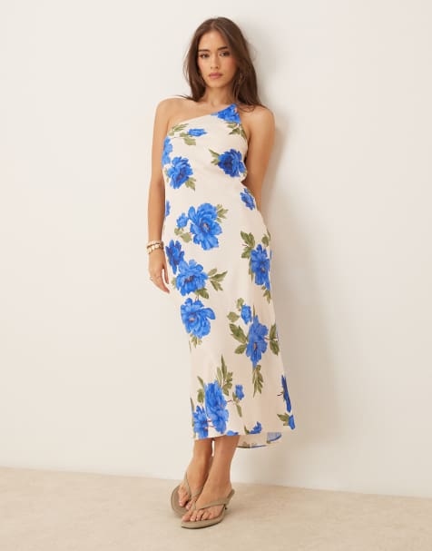 Nobody's Child Ellie satin one shoulder midi dress in blue floral - view 1