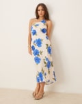 [Nobody's Child] Nobody's Child Ellie satin one shoulder midi dress in blue floral 8 MULTI