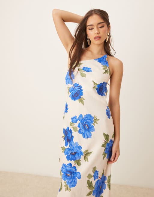 blue floral one shoulder dress Edon One Shoulder Maxi Dress