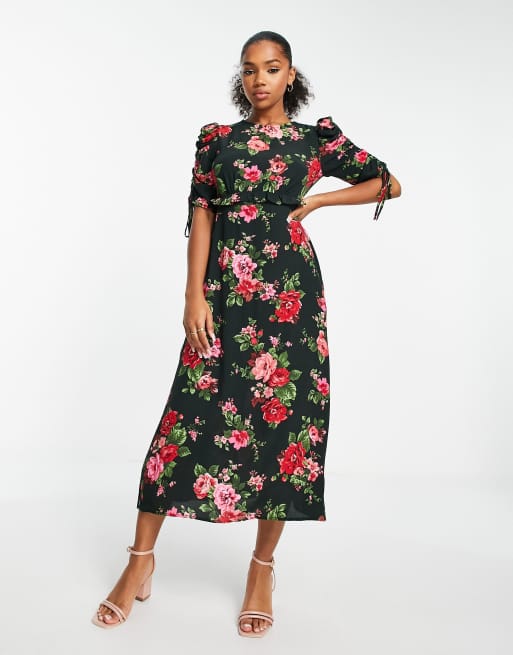 Black floral best sale knee length dress