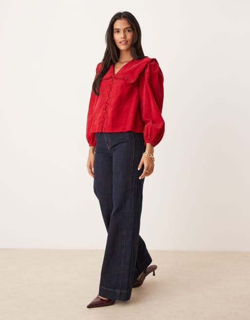 Nobody's Child - Eloise - Aangerimpelde blouse met kraag in rood, 2 van 4