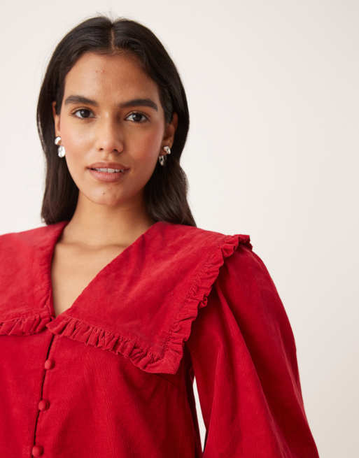 Nobody's Child - Eloise - Aangerimpelde blouse met kraag in rood, 3 van 4