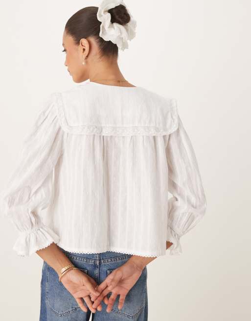 Nobody's Child - Eloise - Blouse met kraagdetail in wit, 2 van 4