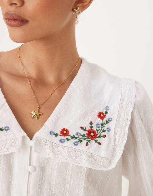Nobody's Child Eloise blouse with collar detail in white, 3 of 4
