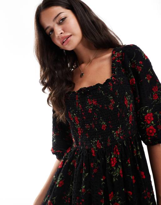 Nobody's Child Elsa cord smocked midaxi dress in rose print | ASOS