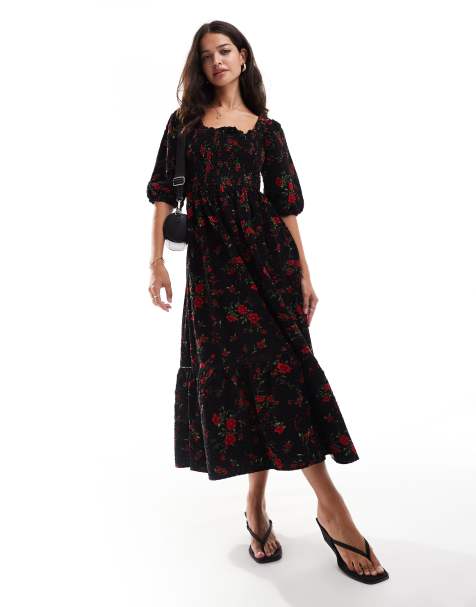 Nobody's Child – Elsa – Gesmoktes Midaxikleid mit Rosenprint - view 1