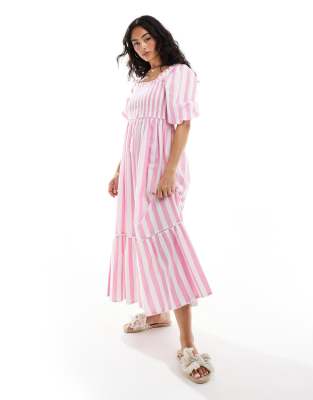 Elsa midaxi dress in pink stripe