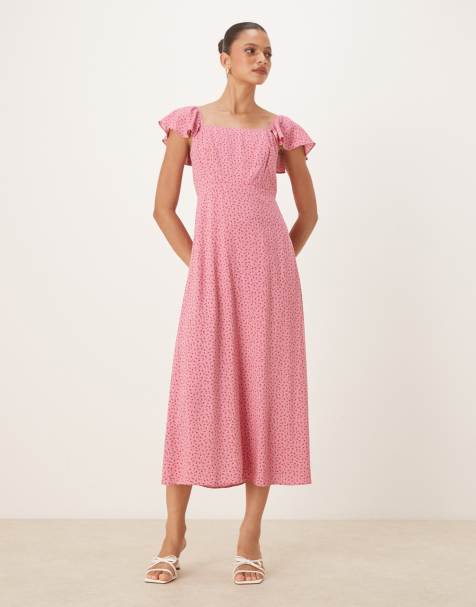Nobody's Child Elsie flutter sleeve midi dress in pink rosebud - view 1