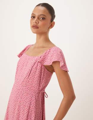 NOBODY'S CHILD ELSIE FLUTTER SLEEVE MIDI DRESS 