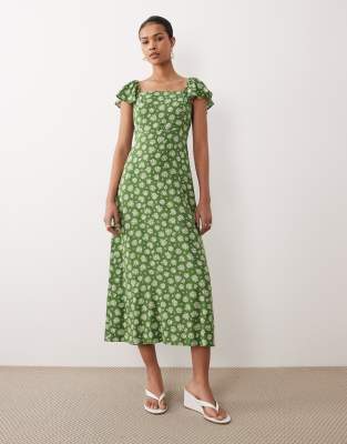 Nobody's Child Nobody's Child Elsie midi dress in green print