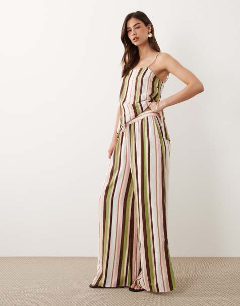 Nobody's Child Elstow linen blend drawstring waist wide leg trouser co-ord in multi stripe - view 1