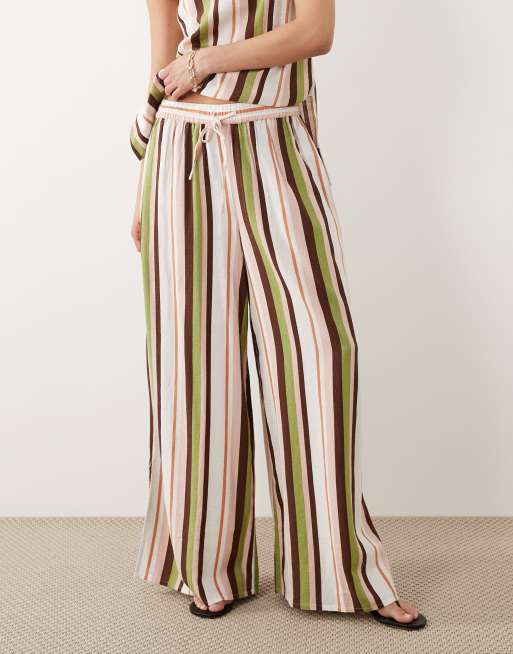 Nobody's Child Elstow linen blend drawstring waist wide leg trouser co-ord in multi stripe, 2 of 5
