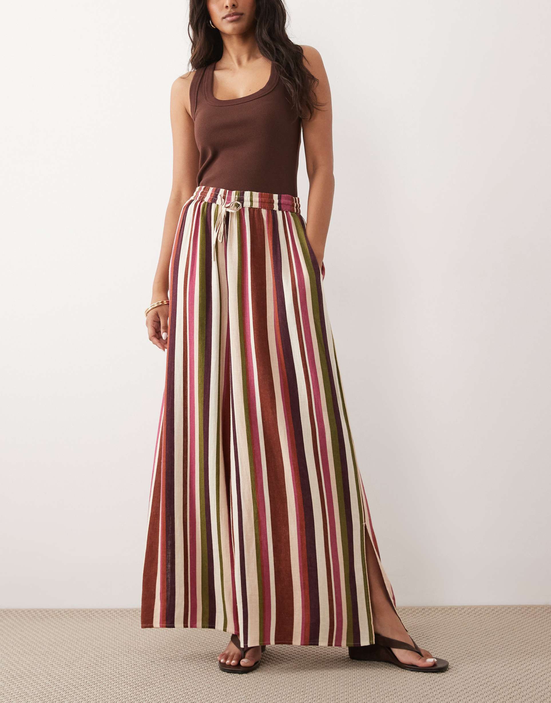 nobody's child elstow linen blend slit hem pants in stripes - part of a set