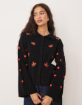 [Nobody's Child] Nobody's Child embroidered button-up cardigan with scallop collar in black XS Black
