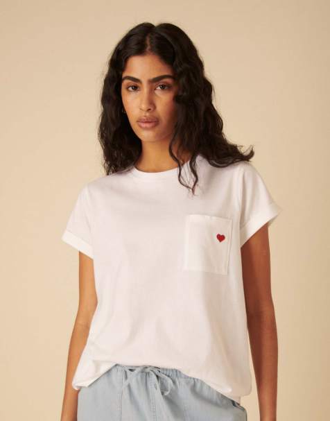 Nobody's Child Embroidered heart t-shirt in white - view 1