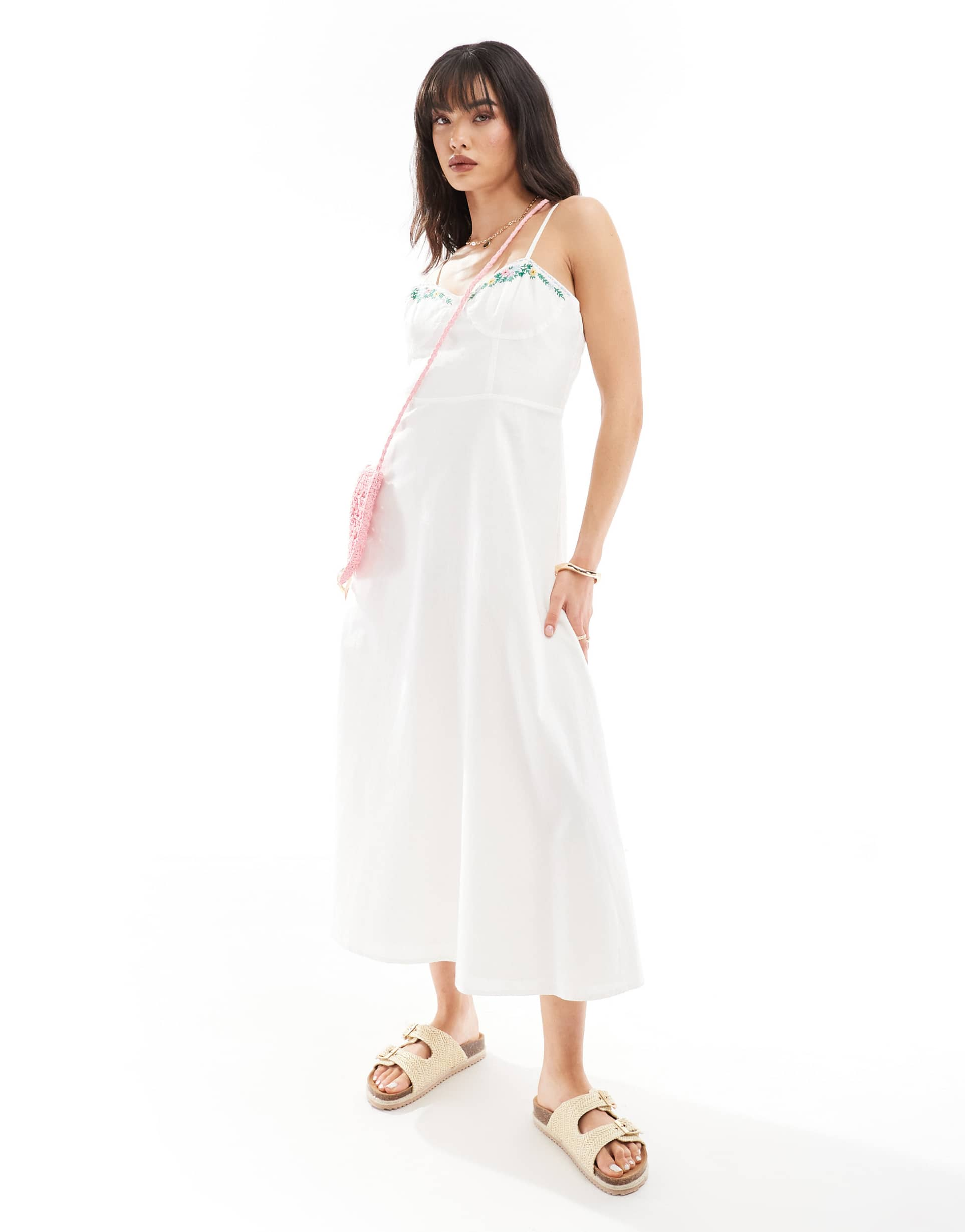 nobody's child embroidered pippin midi dress in white