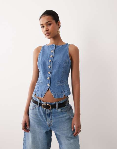 Nobody's Child Emerald button down waistcoat in mid blue - view 1