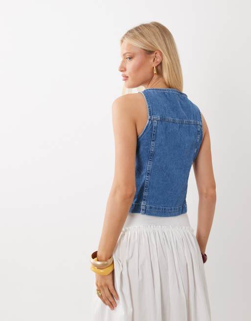 Nobody's Child Emerald button down waistcoat in mid blue, 4 of 4