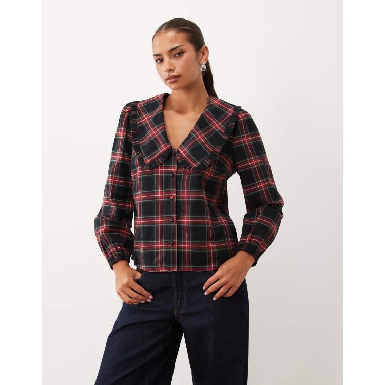 Nobody's Child Emmie cotton oversized frill trim collar button