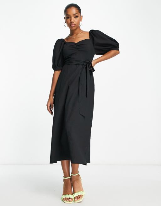 Nobody's Child – Esra – Midikleid in Schwarz mit Puffärmeln