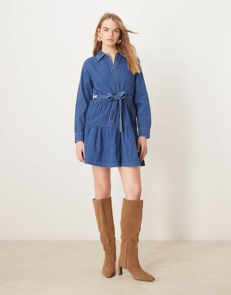 Nobody's Child - Ester - Vestito corto in denim lavaggio medio a maniche lunghe - view 1