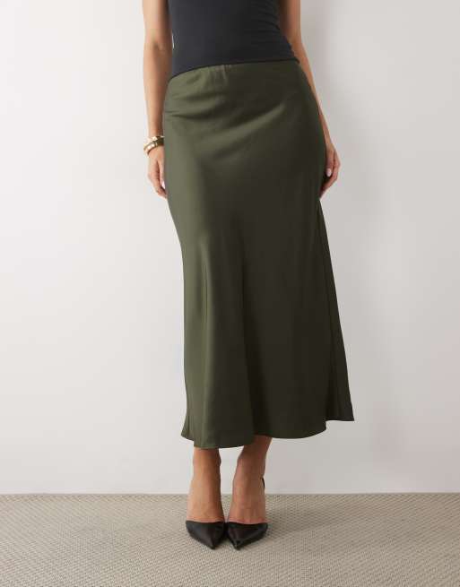 Nobody's Child - Eton - Satijnen midi rok met halfhoge elastische taille in donkergroen, 2 van 5