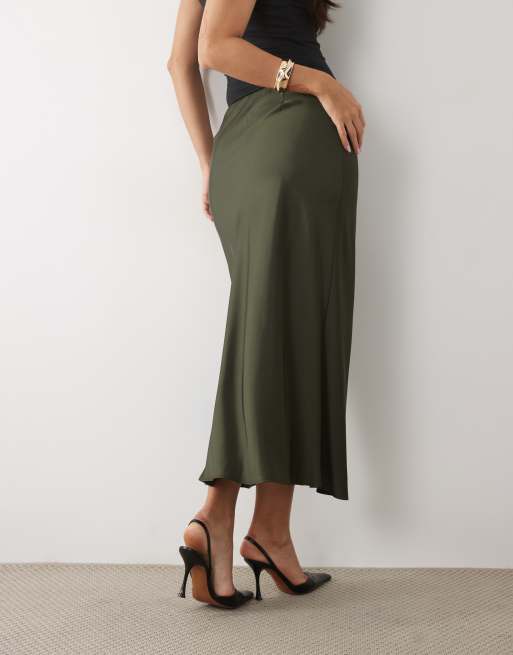 Nobody's Child - Eton - Satijnen midi rok met halfhoge elastische taille in donkergroen, 4 van 5