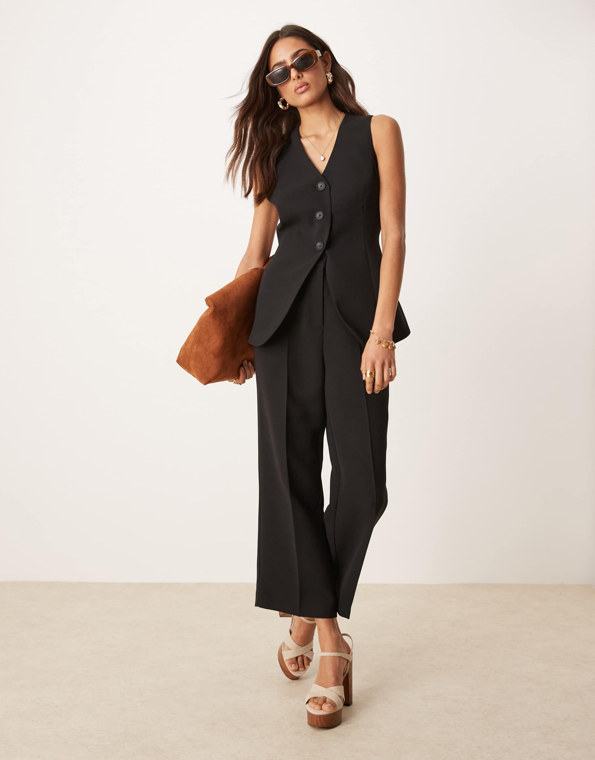 nobody's child etta crop tailored pants in black - part of a set