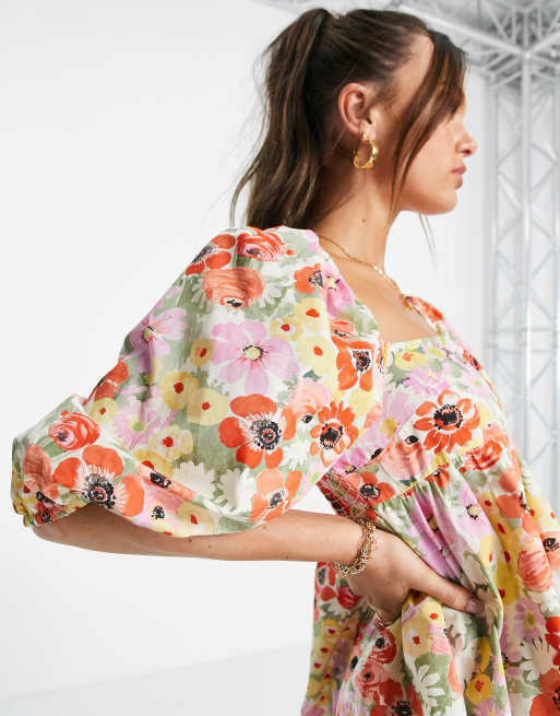 Nobody's Child - Eugenia - Robe babydoll courte en coton avec motif coquelicot multicolore - MULTI, 3 de 4
