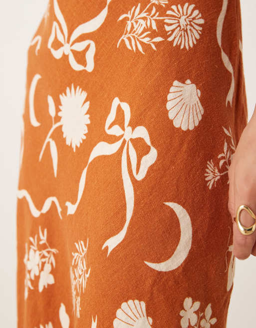 Nobody's Child Evie bandeau midi dress in rust abstract print, 3 of 4